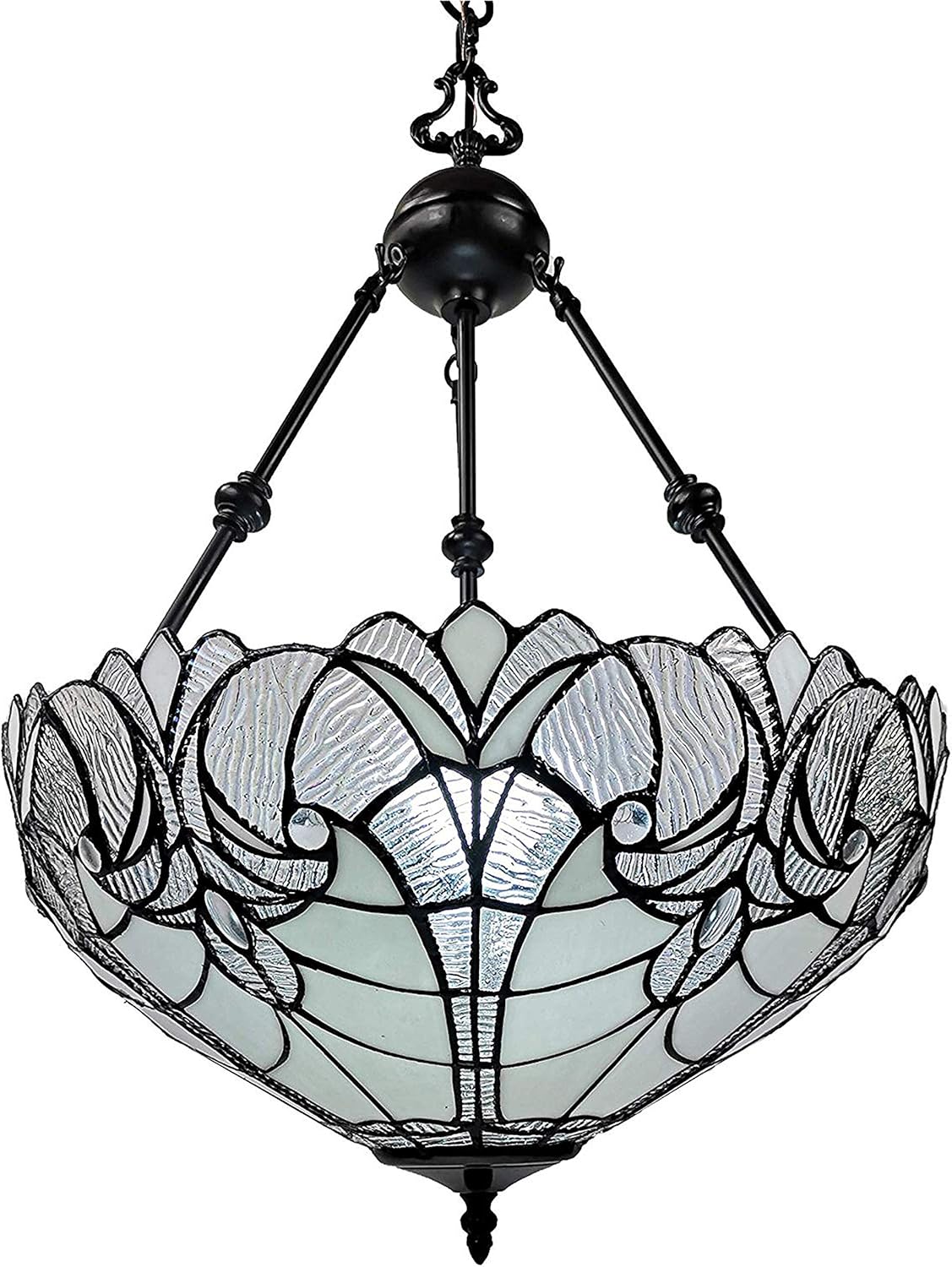 Amora Lighting Tiffany Style Hanging Lamp Jeweled Chandelier 18" Wide Stained Glass White Antique Vintage Light Decor Restaurant Game Living Dining Room Kitchen Gift AM263HL18B
