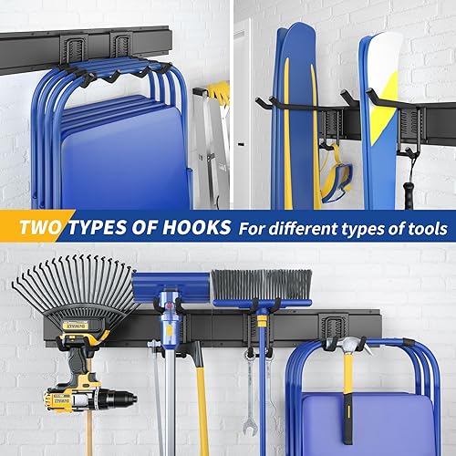 Miniatura 6 de UUP Almacenamiento de garaje de 32 pulgadas, organización de garaje, organizador de herramientas de jardín de montaje en pared, ganchos de metal