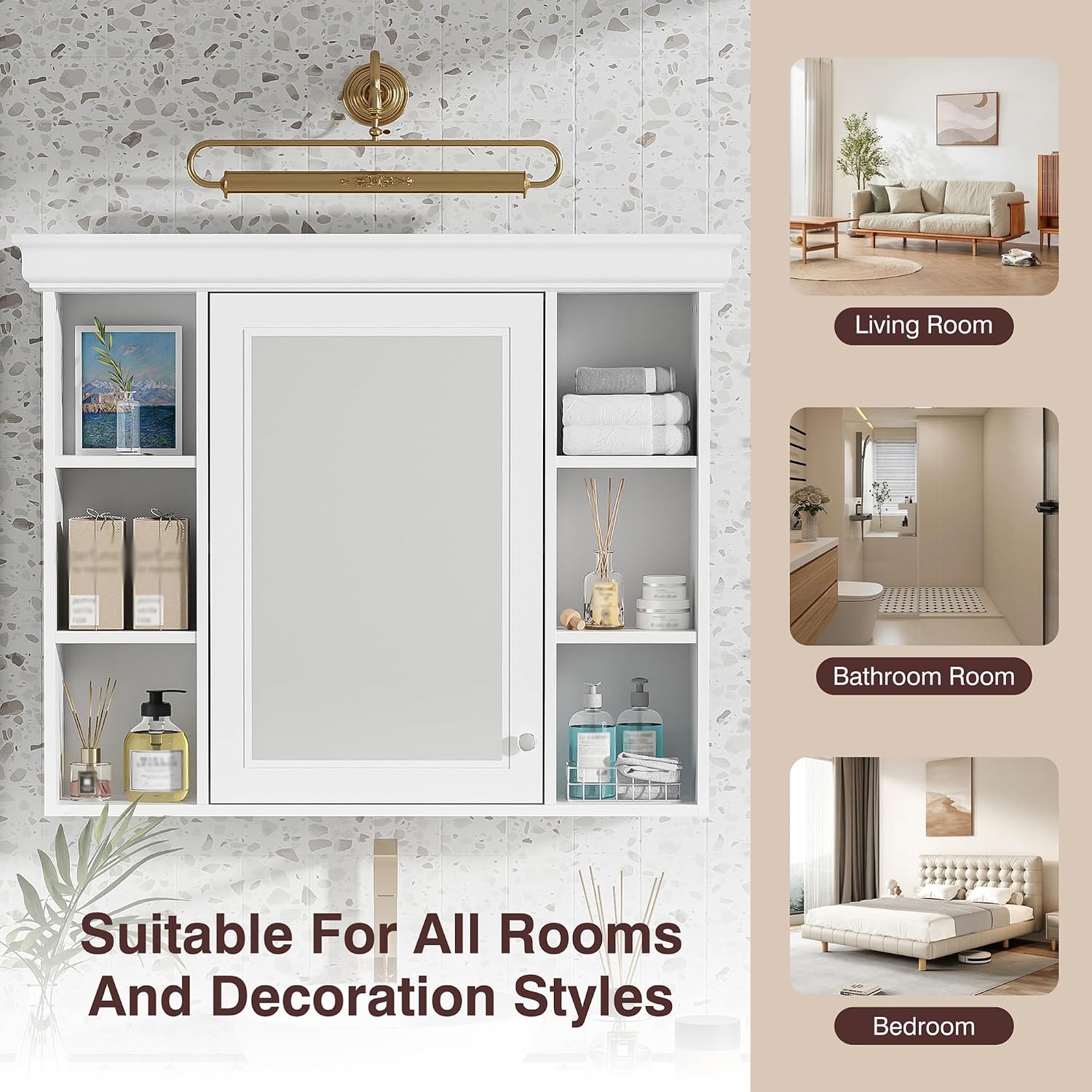 Modern Wall Mounted Bathroom Mirror Storage Cabinet with Adjustable Shelves and Towel Rod - Versatile Space Saving Organization Solution for Home Vanity and Personal Care Essentials