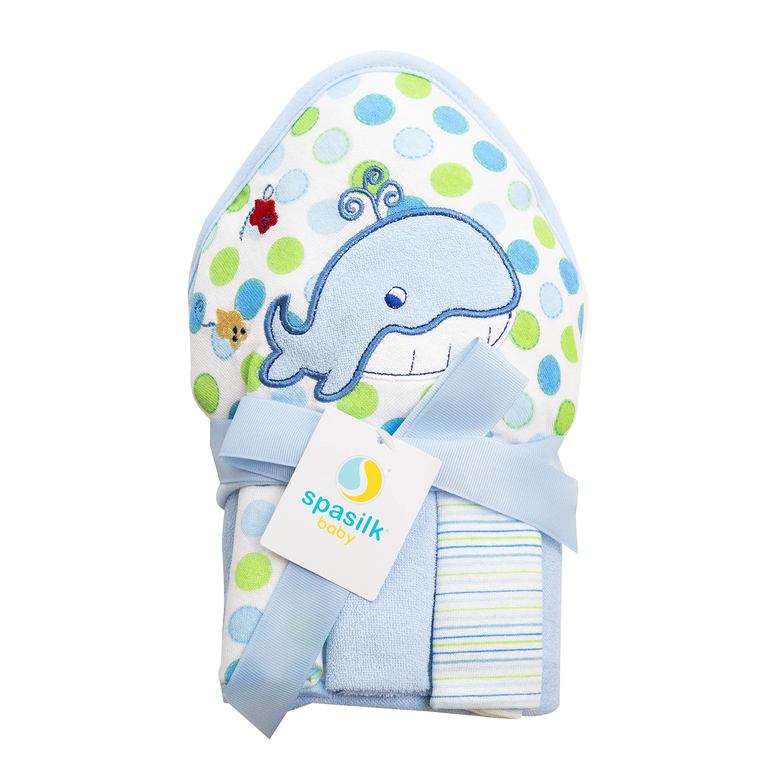 Babyhug Terry Hooded Towel with Whale Patch Detailing L 75 x B 75 cm - Aqua Blue
