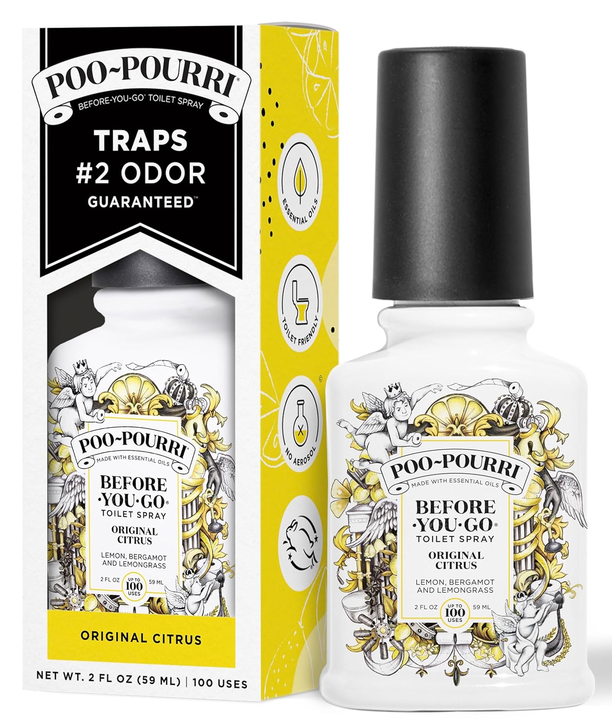 Poo-Pourri Before-You-Go Toilet Spray Original Citrus 2 Fl Oz Up to 100 Uses Bathroom Odor Deodorizer with Essential
