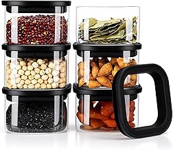 Food Storage Jars with Lids (6×360ml) - Airtight Glass Containers with Black Lids | Square Glass Storage Jars Moth Repellent and Dishwasher Safe