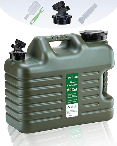 UPWOIGH Jarra de agua de 5 galones, contenedor de agua para camping, almacenamiento de agua verdaderamente sin fugas, gran tanque de agua verde