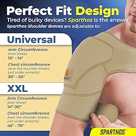 Sparthos Shoulder Brace - Support Sleeve for Torn Rotator Cuff, AC Joint Pain Relief - Arm Immobilizer Wrap, Ice Pack Pocket, Stability Strap, Dislocated Sholder - for Men and Women - Beige UNI