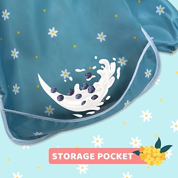 Little Dimsum Baby Bib with Sleeves Waterproof Washable Sleeve Bib Baby Bibs Set for Toddlers with Large Bag (6-36 months) - Pack of 2
