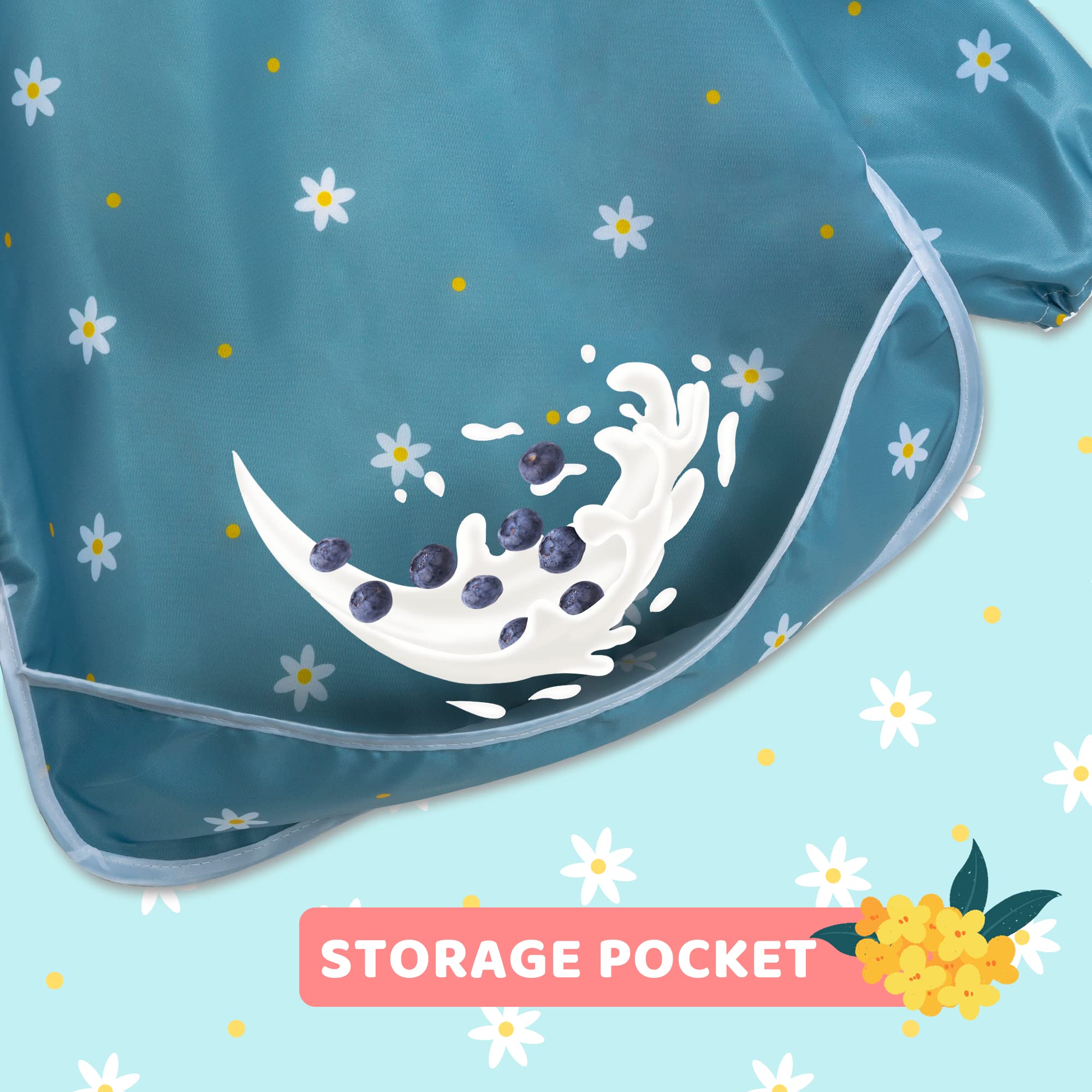 Little Dimsum Babero Impermeable con Mangas Largas para Bebé, Resistente al Agua, Lavable, para Niños, Alimentación, Arte, Delantal