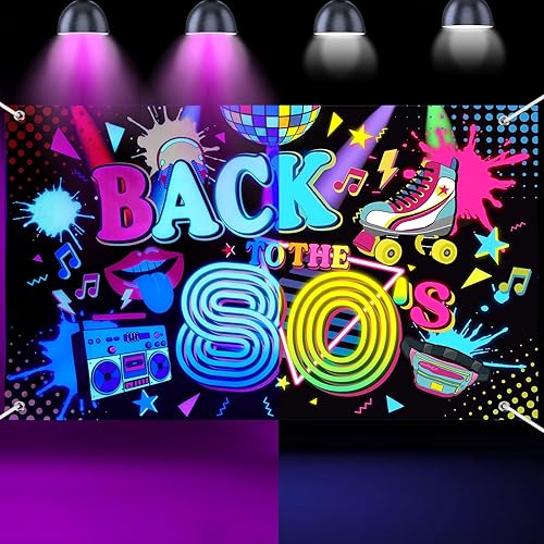 Breling Cartel de fondo de Back to The 80's Retro Neon 80s que brilla en la oscuridad, decoraciones de fiesta colgantes de hip hop, decoración de
