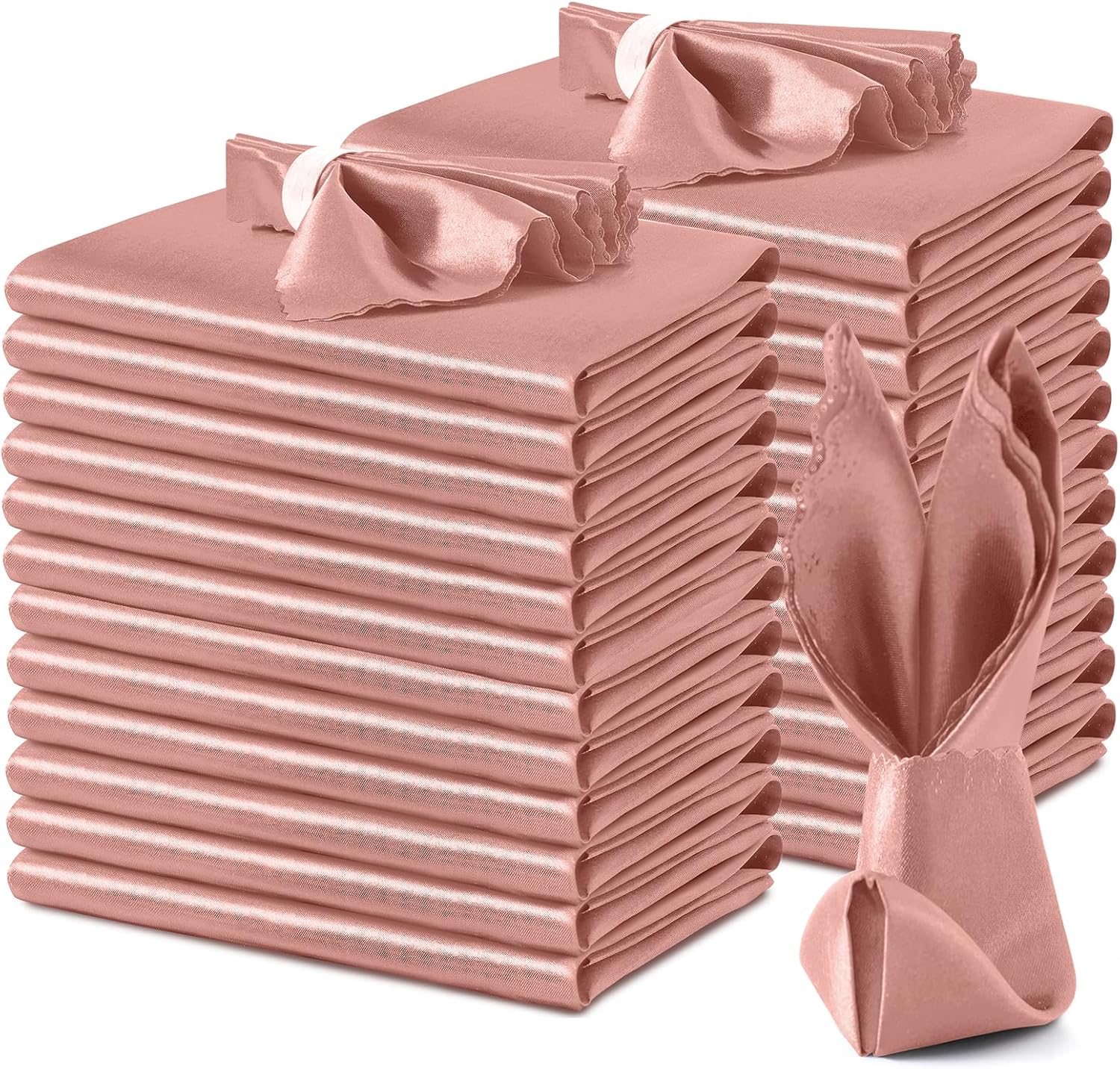 VACVELT 24 Pack Rose Gold Satin Napkins 17x17 Inch Wedding Napkins