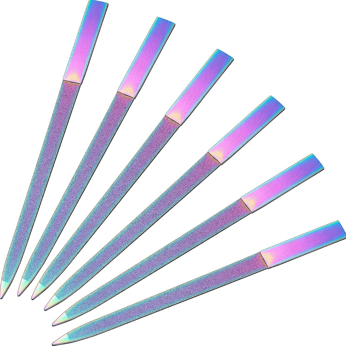6 Pcs Diamond Nail File Women Men Rainbow Stainless Steel Metal Nail File Buffer Double Side Emery Boards with Pointed Tip 7 Inch Multifunction Manicure Pedicure Care Tool Salon Home Travel Use