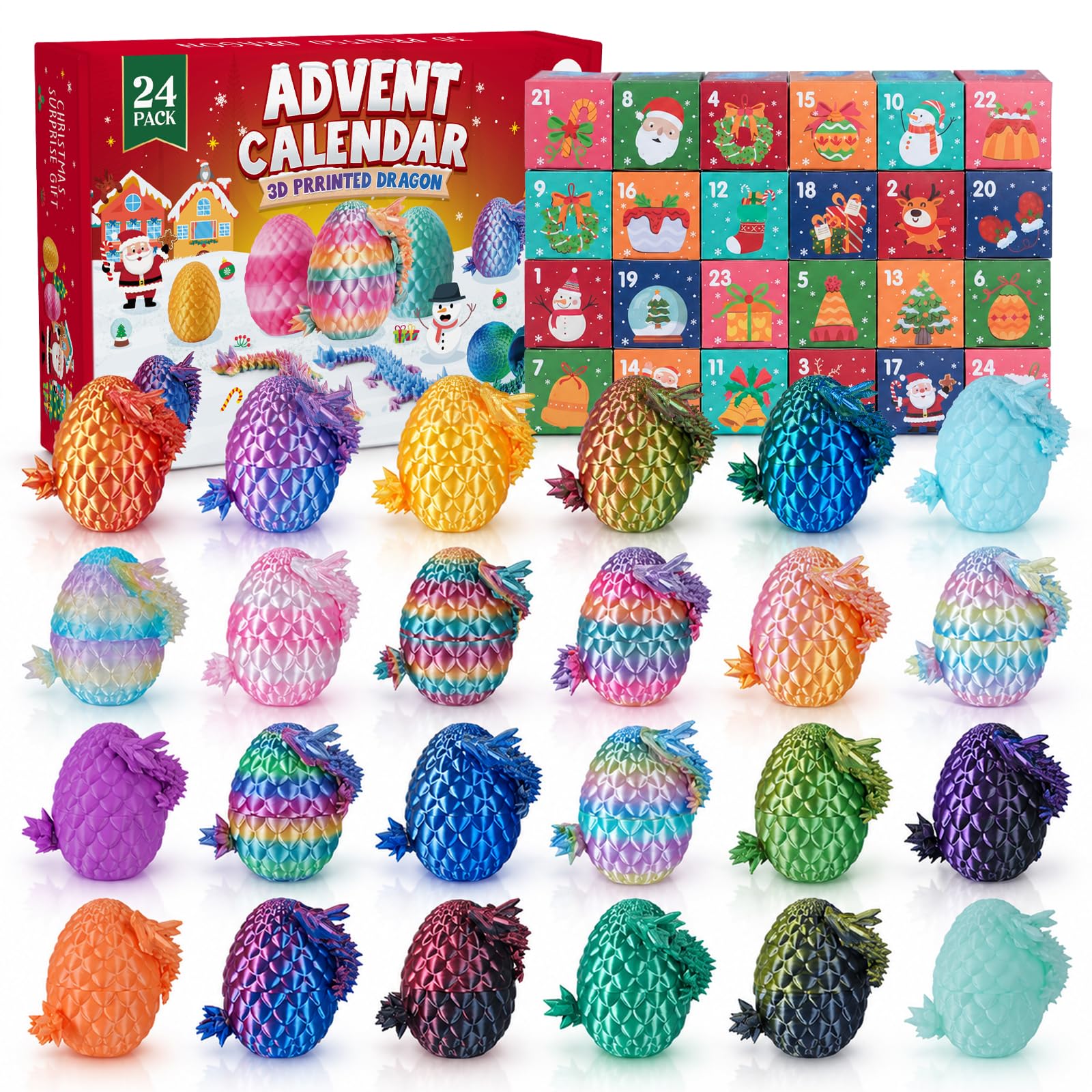 Advent Calendar 2026, 24PCS 3D Printed Dragon Eggs with Dragon for kids