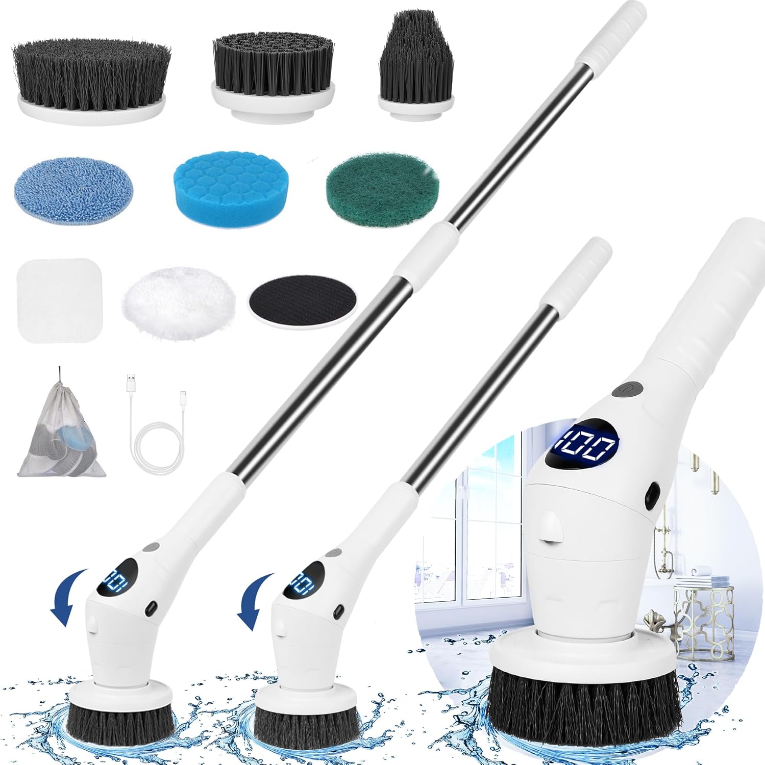 Electric Spin Scrubber, Cordless Electric Cleaning Brush w/8