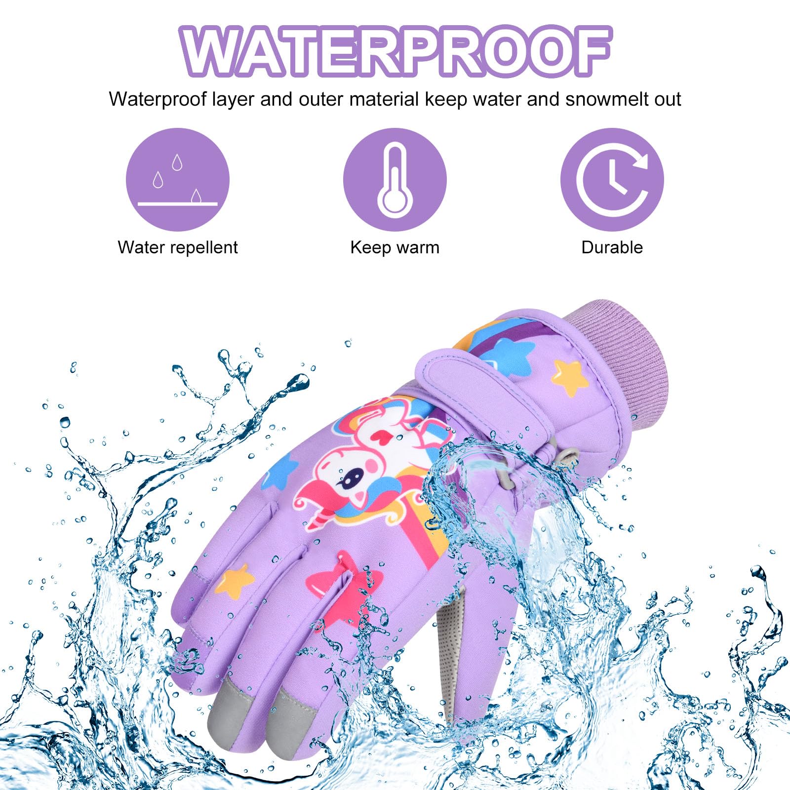 flintronic Guanti da Sci per Bambini, Guanti da Sci Invernali per Bambini, Guanto Termico Antivento, Guanti Neve Antivento Impermeabile per Ragazze e Ragazzi