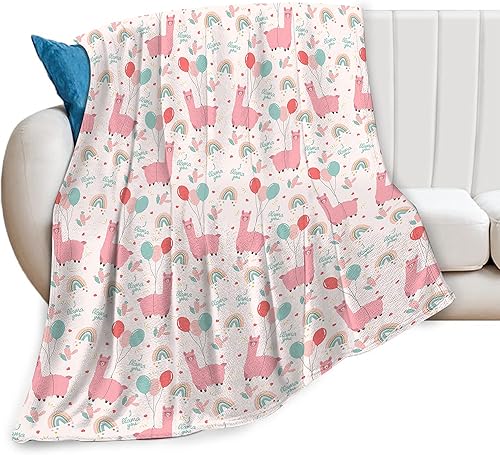 Alpaca Blanket for Girl Boy Cute Llama Throw Blanket Super Soft Fleece Flannel Cozy Plush Fuzzy Pink Cartoon Alpaca Pattern Blankets for Couch Sofa