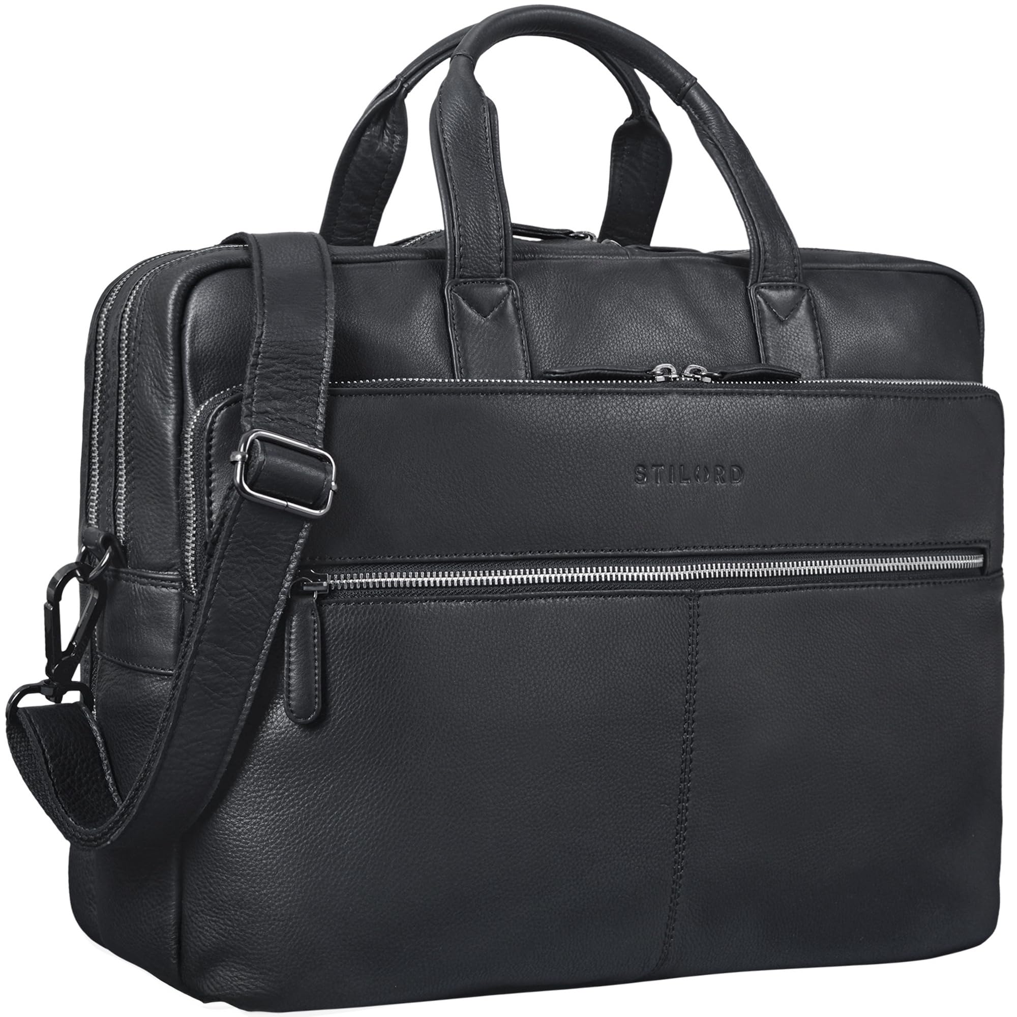 STILORD William Klassische Aktentasche Herren Leder XL Laptoptasche 15,6 Zoll Lehrertasche Echtleder Vintage Businesstasche mit Schultergurt und Tragegriff für Büro Farbe:Kara - Cognac