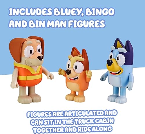 Miniatura 5 de Bluey Juego de camión de basura, figuras de bingo y Bin Man, juguetes de camión de basura para niños de 4 a 7 años con personajes, acción de palanca