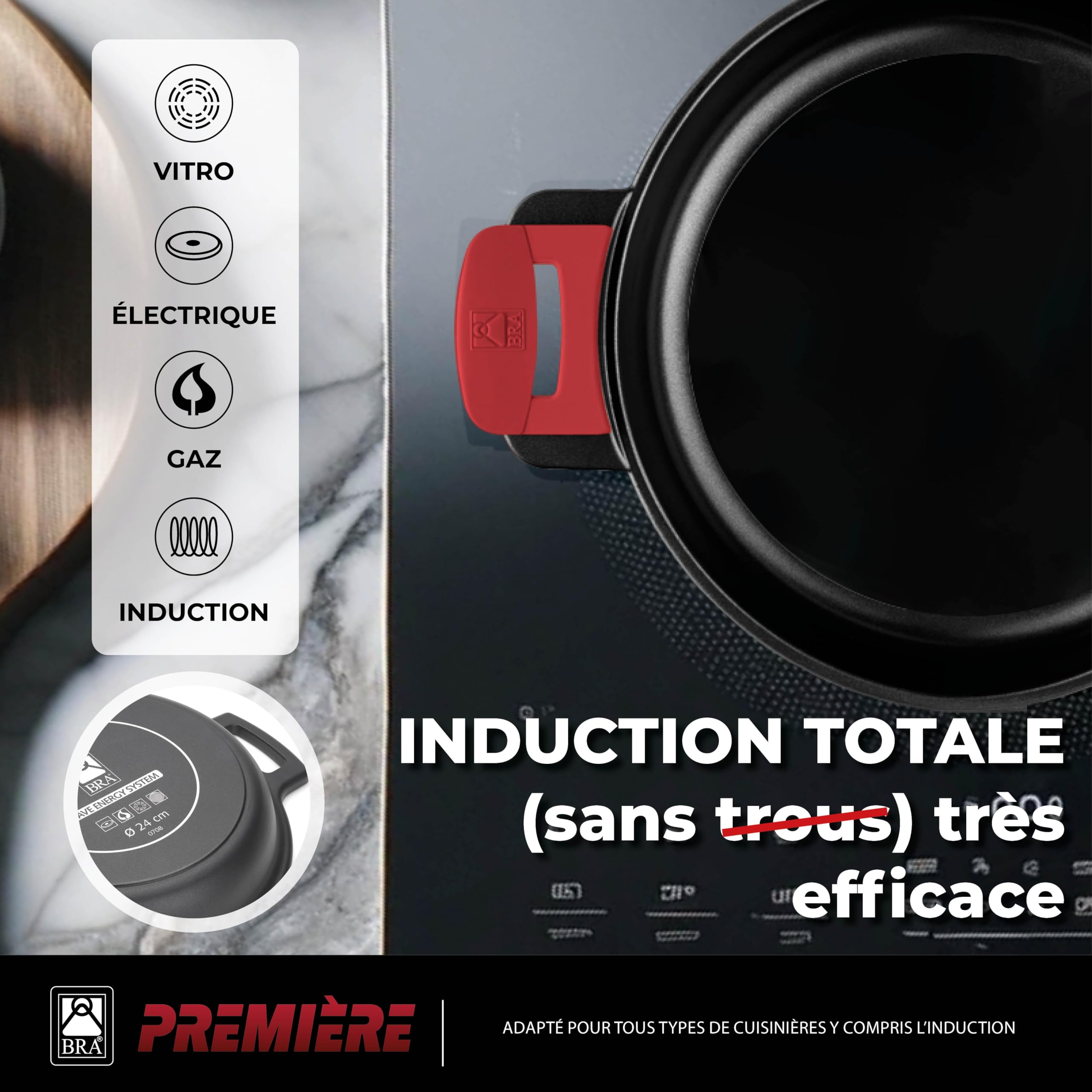 BRA Premiere | Batterie de cuisine 7 pièces en fonte d’aluminium avec revêtement antiadhésif, tous feux dont induction