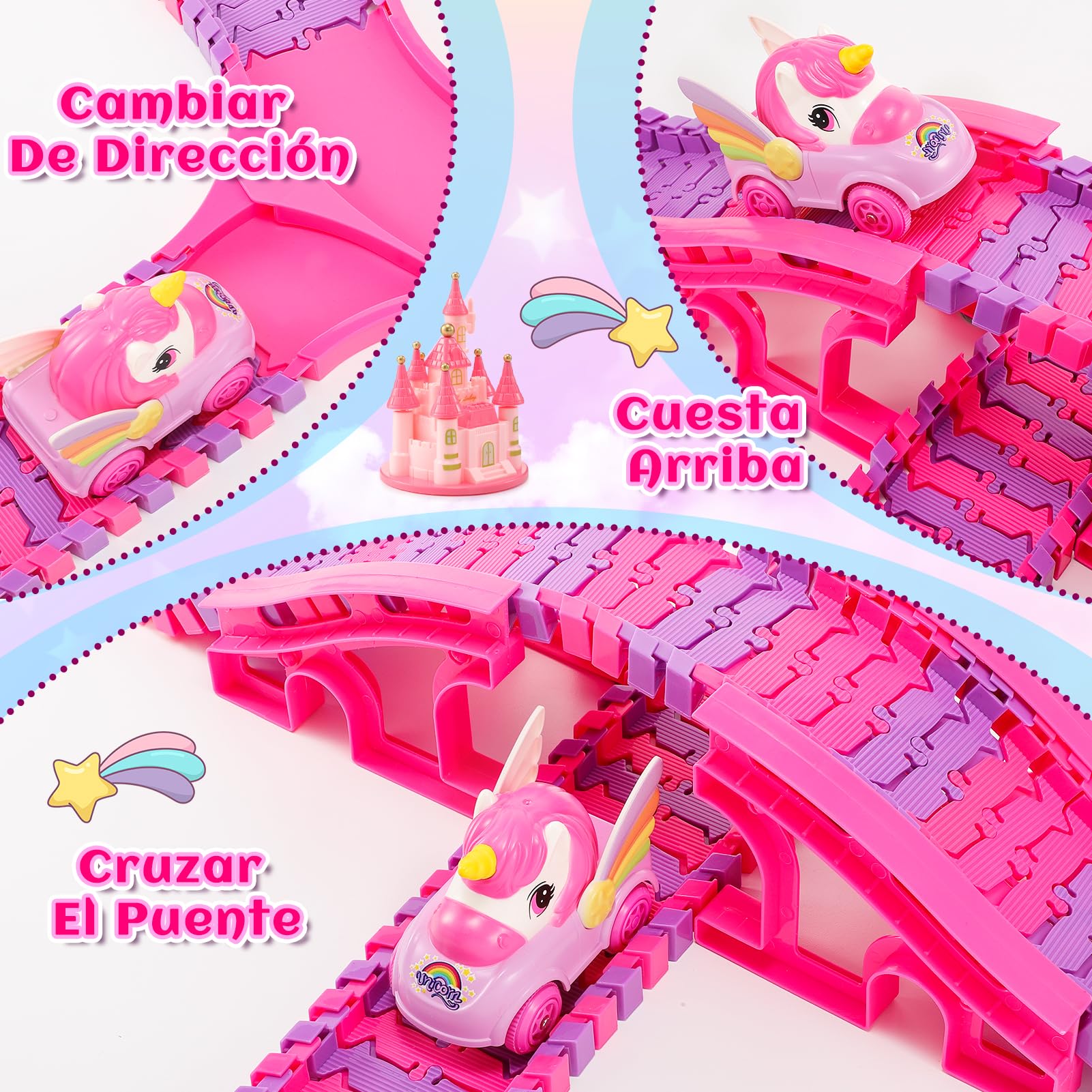 iKidiki Unicornios para Niñas 3 4 5 6 7 8 Años, Pista de Coches para Niños Regalo Juguetes Niña 3-8 Años Pista Coches Flexible Juguetes para Niñas Pistas Tiburon Niña Regalos Cumpleaños Niños
