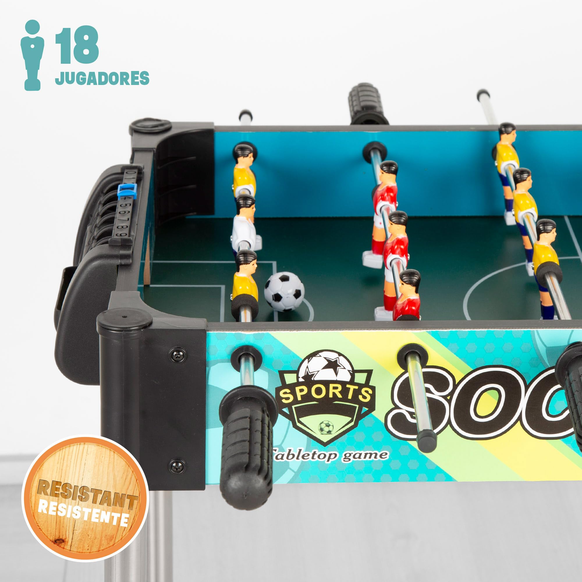ColorBaby CB Games piłkarzyki stołowe, wytrzymały plastikowy korpus, 18 graczy, z ręcznymi markerami, dla 2 osób, piłkarzyki dla dzieci, zabawki 6 lat (39468)
