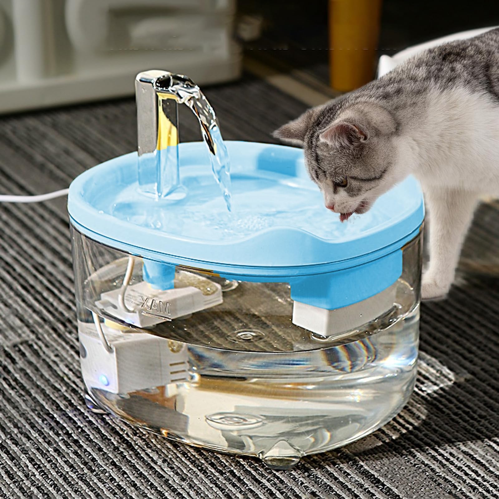 Triple-Filter Pet Water Fountain, 1.5 L Cat Water Fountain For Drinking, Automatic Pet Drinking-Fountain, Usb Powered, Visible Water Level, Removable, Vet-Approved Hydration Hack (BLUE)