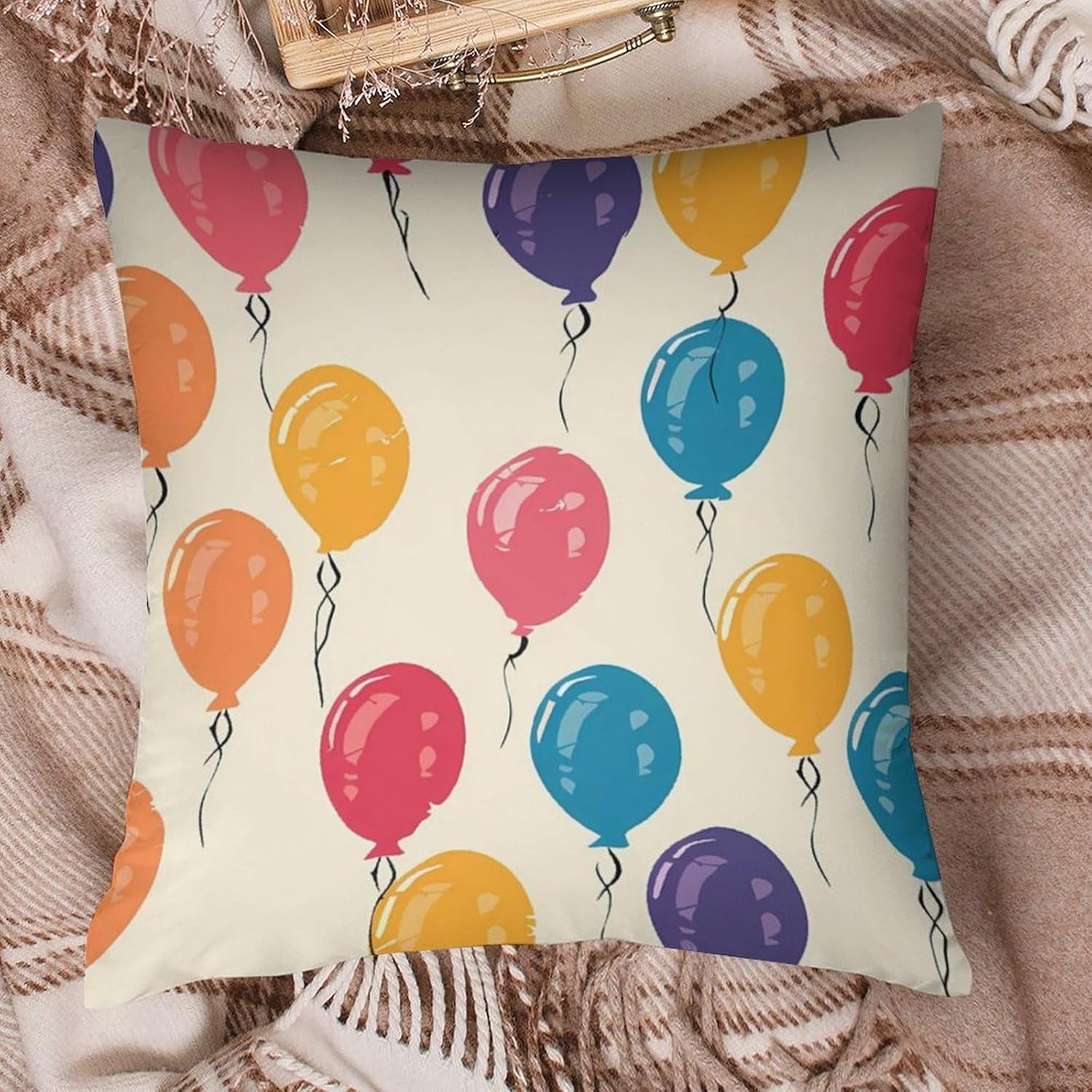 Colorful Balloons Printed Throw Pillow Case 4 Pcs Soft Pillowcases Pillows Covers Sofa Bed Decor 12/14/16/17/18/20/22/24/32 Inches