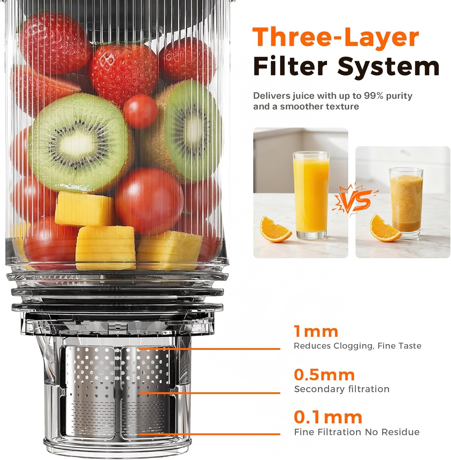 Cold Press Juicer, 4.3" Wide Feed Chute Juice Machine, High Juice Yield Slow Masticating Juicer for Whole Vegetables & Fruits