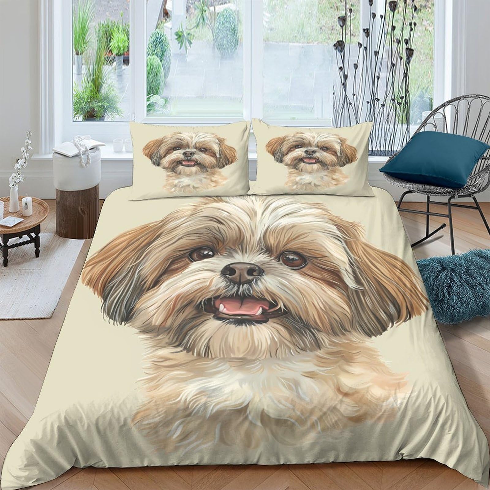 Ctjqhvkz Style-4 3D Printed Shih Tzu Dog Fitted Sheet Microfiber Soft Breathable Puppy Bed Cover For Bedroom Guest Room Decor Single（135X200cm）