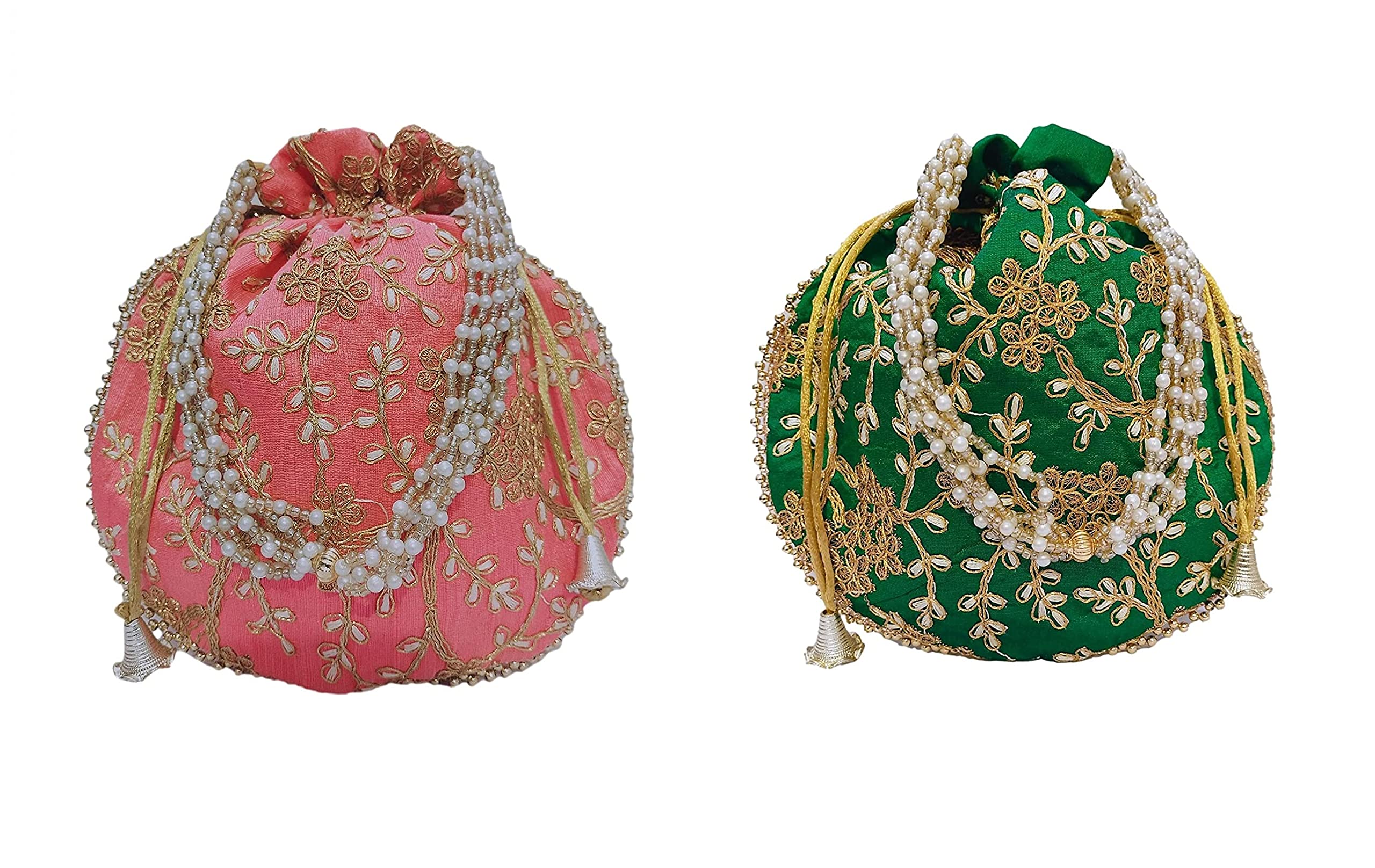 Potli bag (Pack of 2 Potli) Pink and Green Matka Designer handbags for Women wedding party (B099RPBM5L) Amazon Price History, Amazon Price Tracker