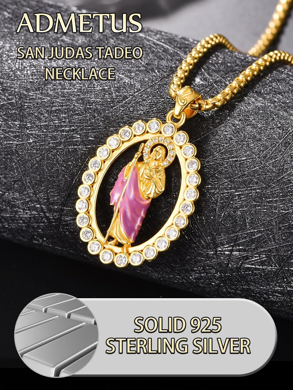 ADMETUS 925 Sterling Silver Patron Saint Necklace | Amulet Necklace Cross Jewelry for Men with 2.5mm 22"+2" Rolo Chain - Image 4