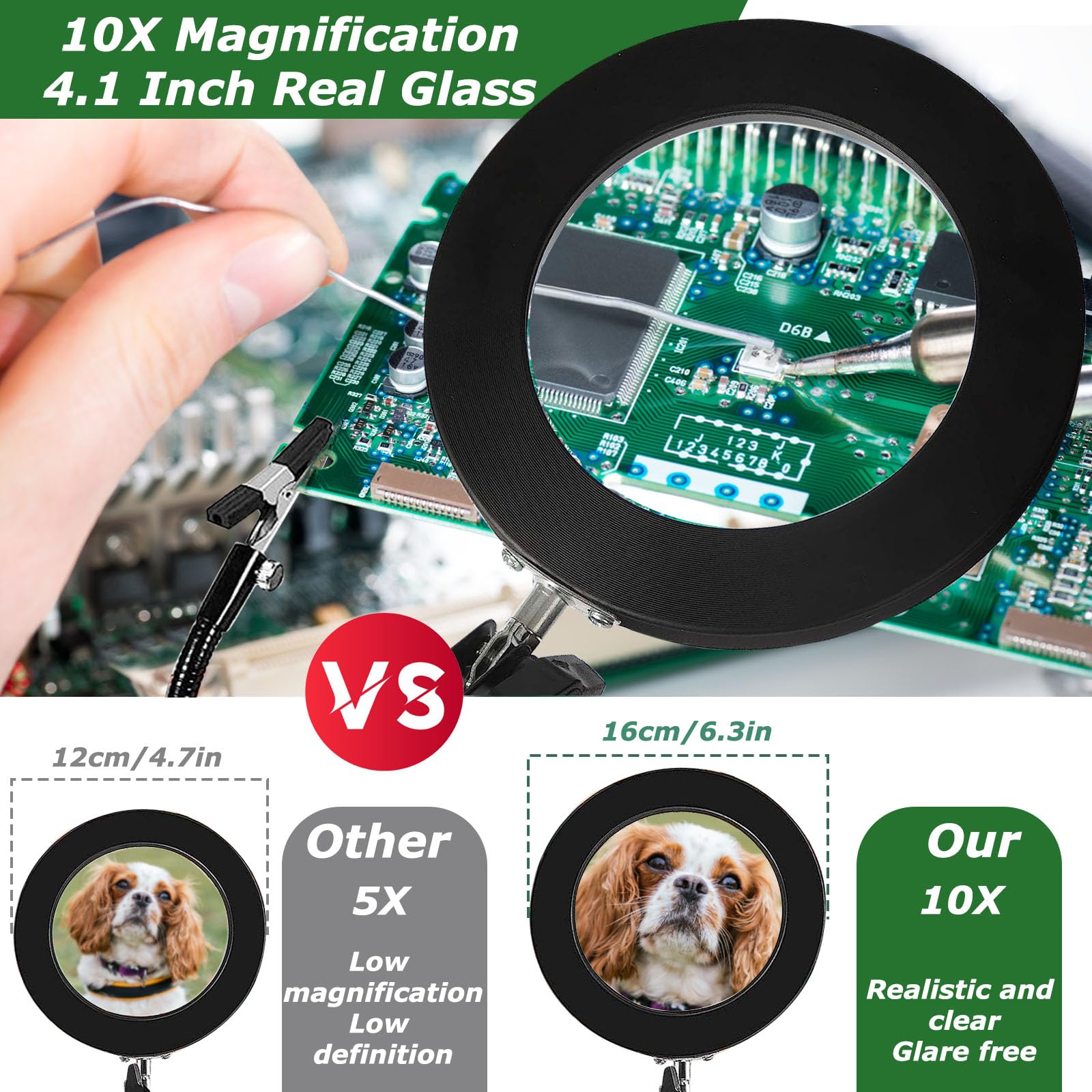 Saldatura terza mano, aiuto magnetico per saldatura, mano con 10 lenti di ingrandimento, stazione di saldatura con 4 colonne in PCB e 4 bracci flessibili, aiuto per saldatore, produttore di gioielli,