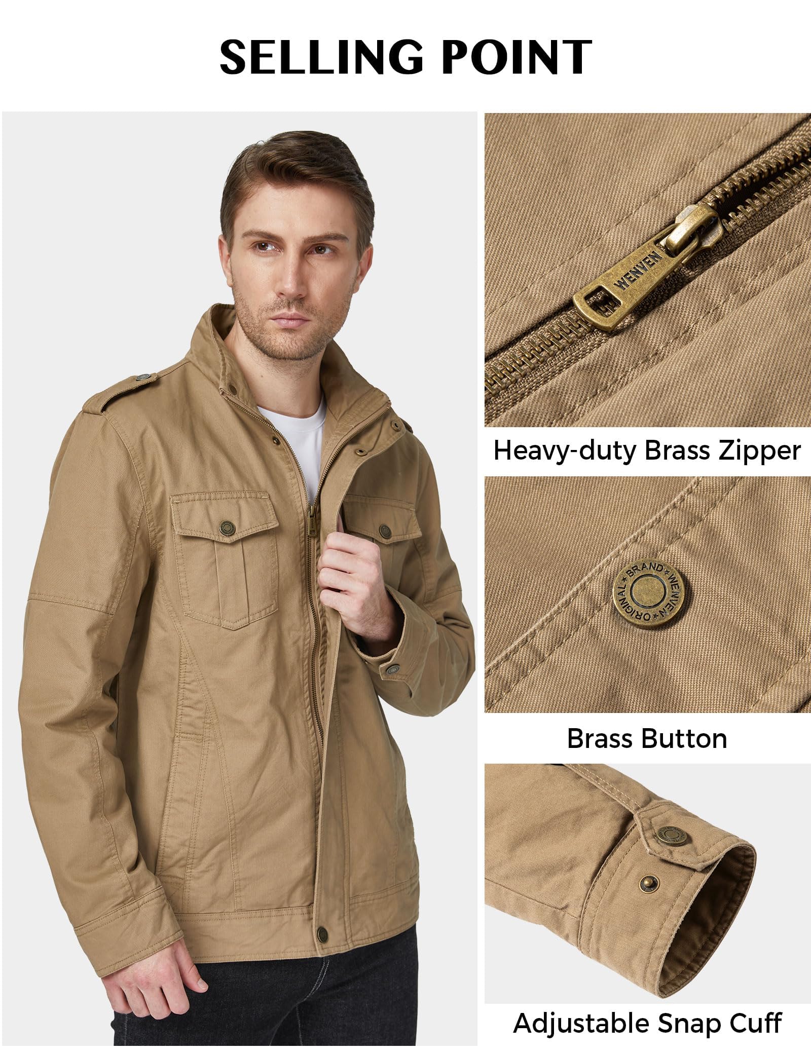 WenVen Veste Militaire homme blouson Léger Printemps Coton Coupe-Vent
