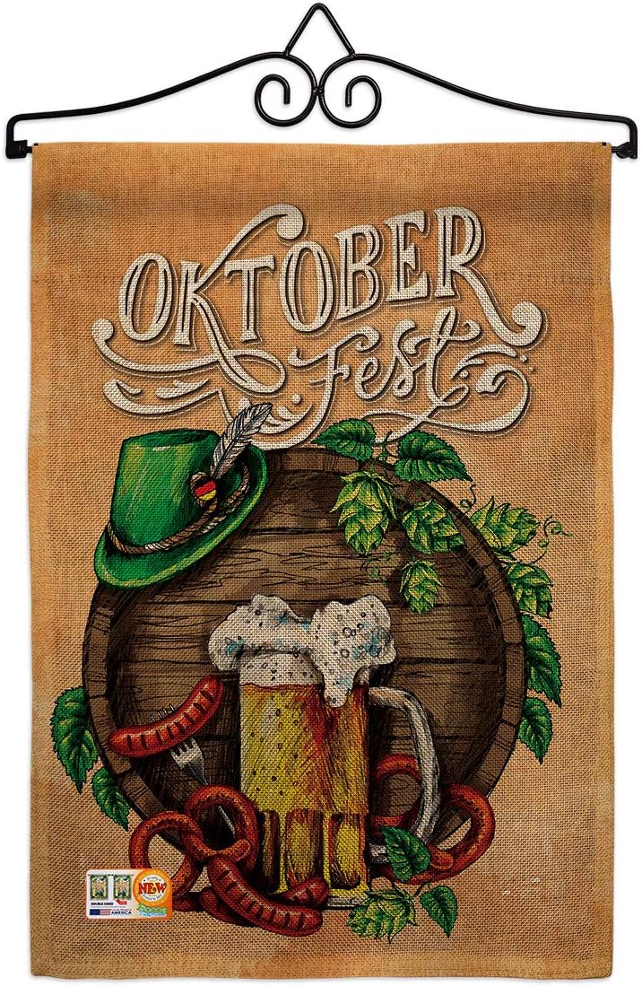 Oktoberfest Festival Garden Flag Set Wood Dowel Beverages Beer Happy Hour Game Pong Party Ale Lager Craft Small Decorative Gift Yard House Banner Made In USA 13 X 18.5