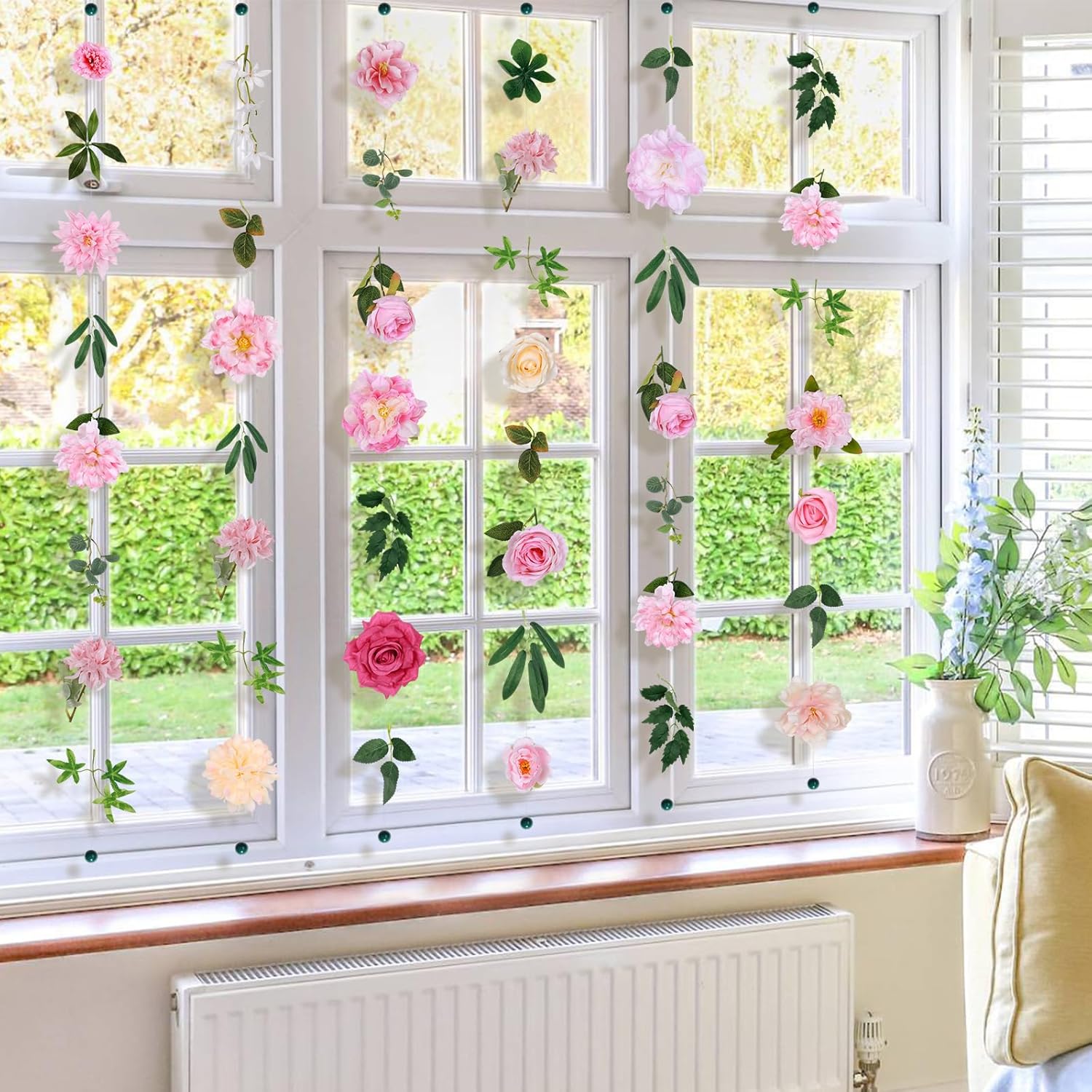 Draupnir 6 pcs Artificial Flower Garland Hanging Decorations,5.9ft Hanging Flowers for Backdrop Floral Garland with Hooks Fake Wildflower Garlands for Home Garden Spring Summer Wedding Party Arch Wall