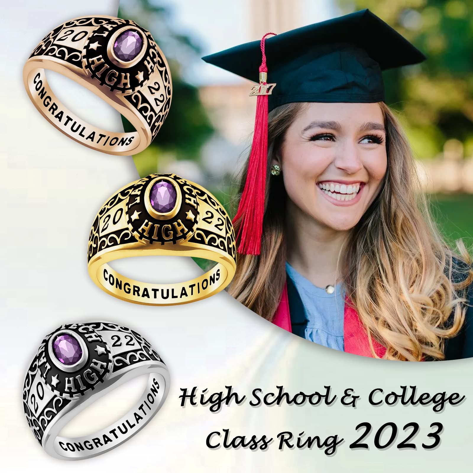 10K/14K/18K Solid Gold Custom Class Ring for Women 2023 Real Gold High