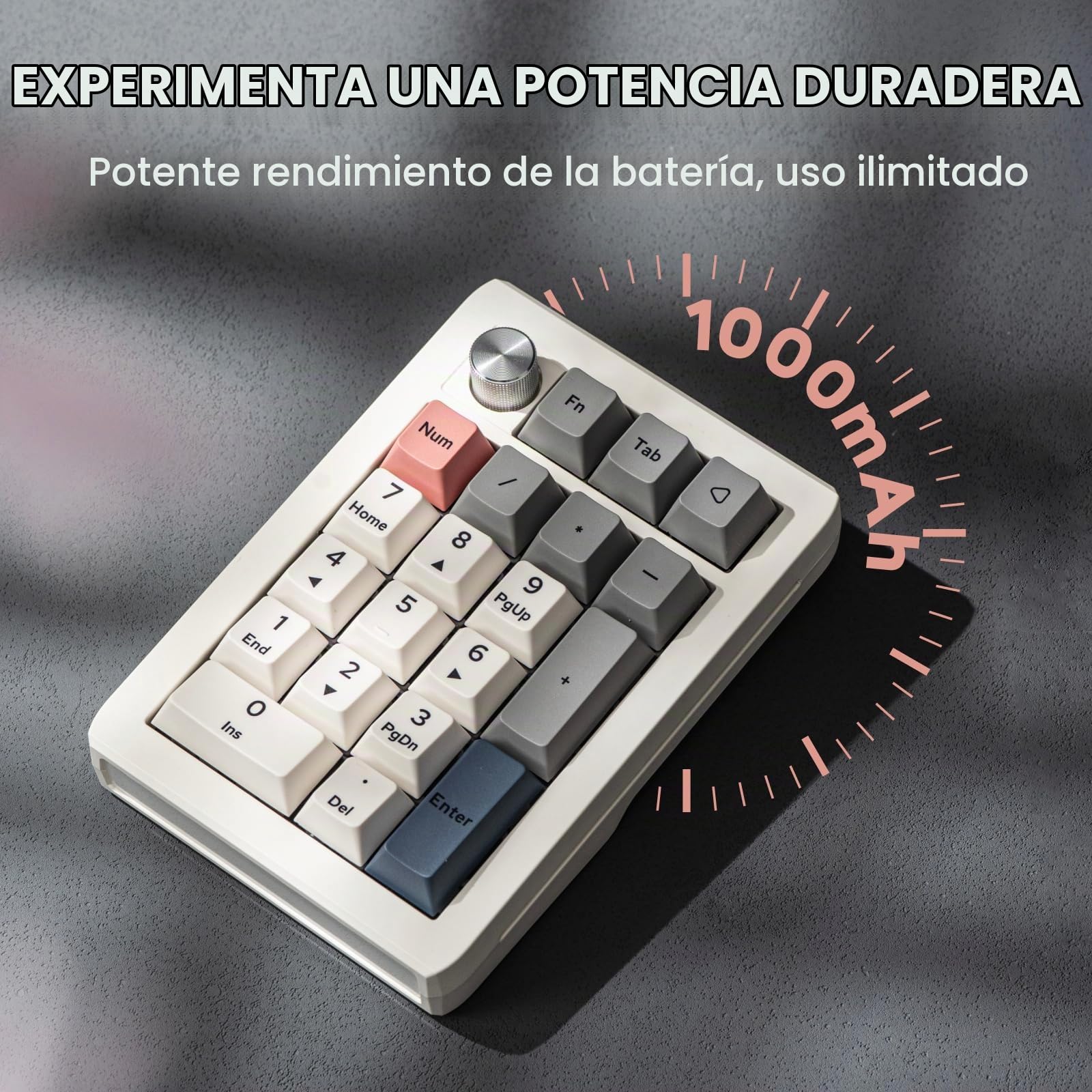 EPOMAKER EK21 Via Teclado Numérico de 3 Modos (Blanco, Wisteria Linear) | 1000mAh, Gasket, BT5.0/2.4GHz/Cable, Hot-Swap, Perilla de Aleación de Aluminio, Numpad Programable, para Win/Mac/Juegos