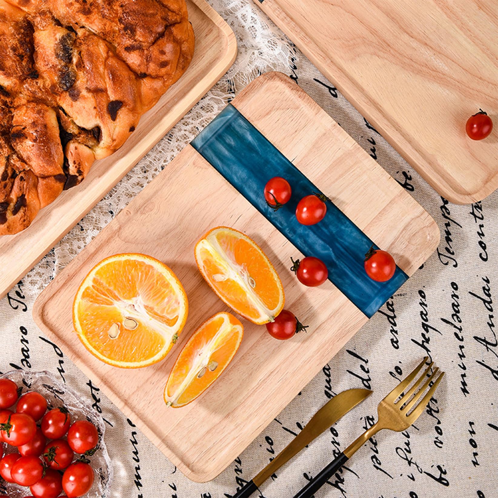 Deska do krojenia sera z żywicy, 3 rozmiary, drewniana deska do krojenia, dębowa i niebieska żywica, deska do krojenia mięsa, warzyw, owoców, grilla, do użytku jako deska,Blue-30cm