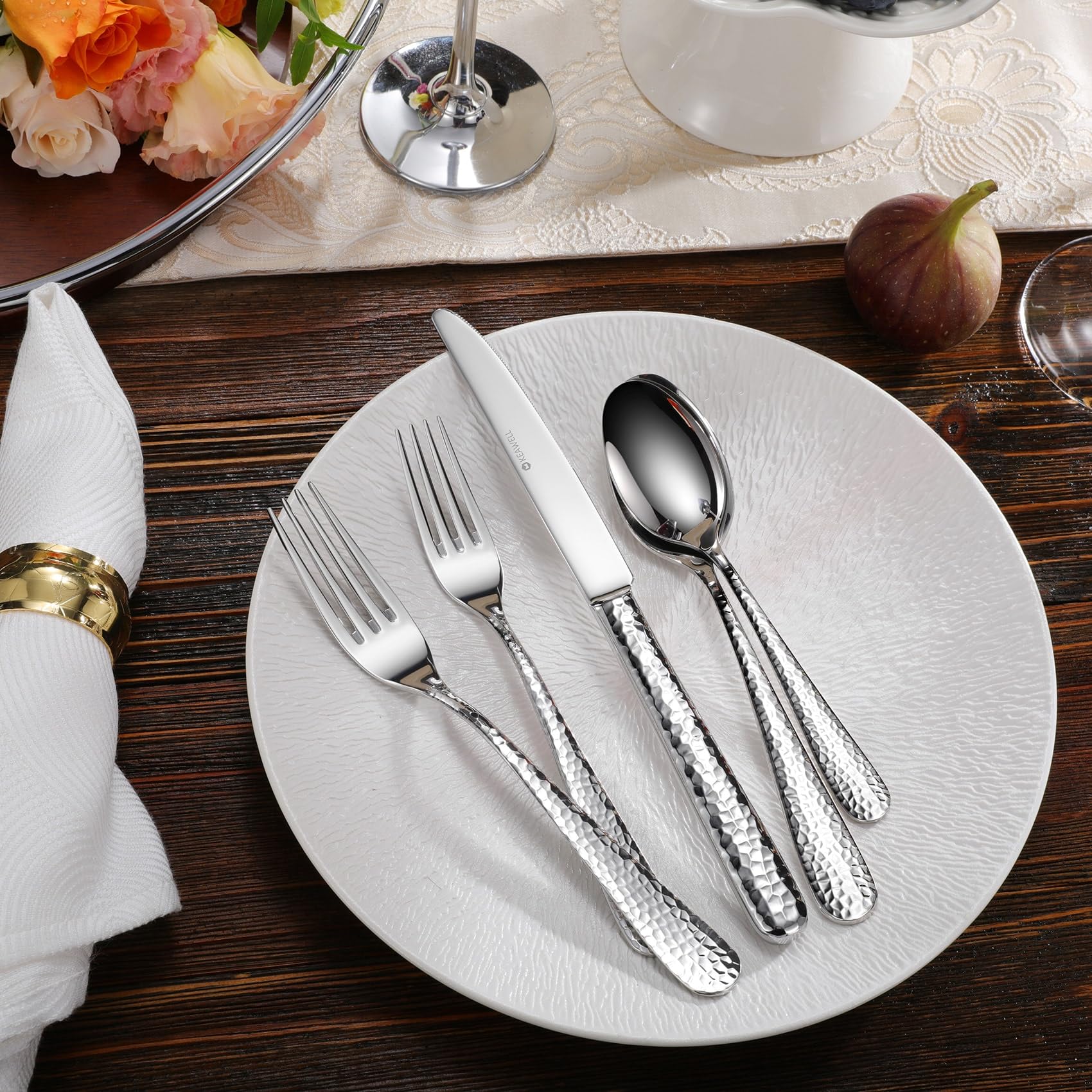 KEAWELL Premium Louise Hammered 20/45/65-Piece Silverware Set (20) — Amazon image 2