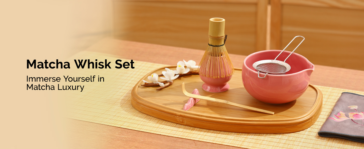 YANGTAI Set Matcha Rosa Da 5 Pezzi | Ciotola Con Beccuccio, Frusta E Supporto, Cucchiaio, Servizio Da Tè Giapponese In Ceramica - 3