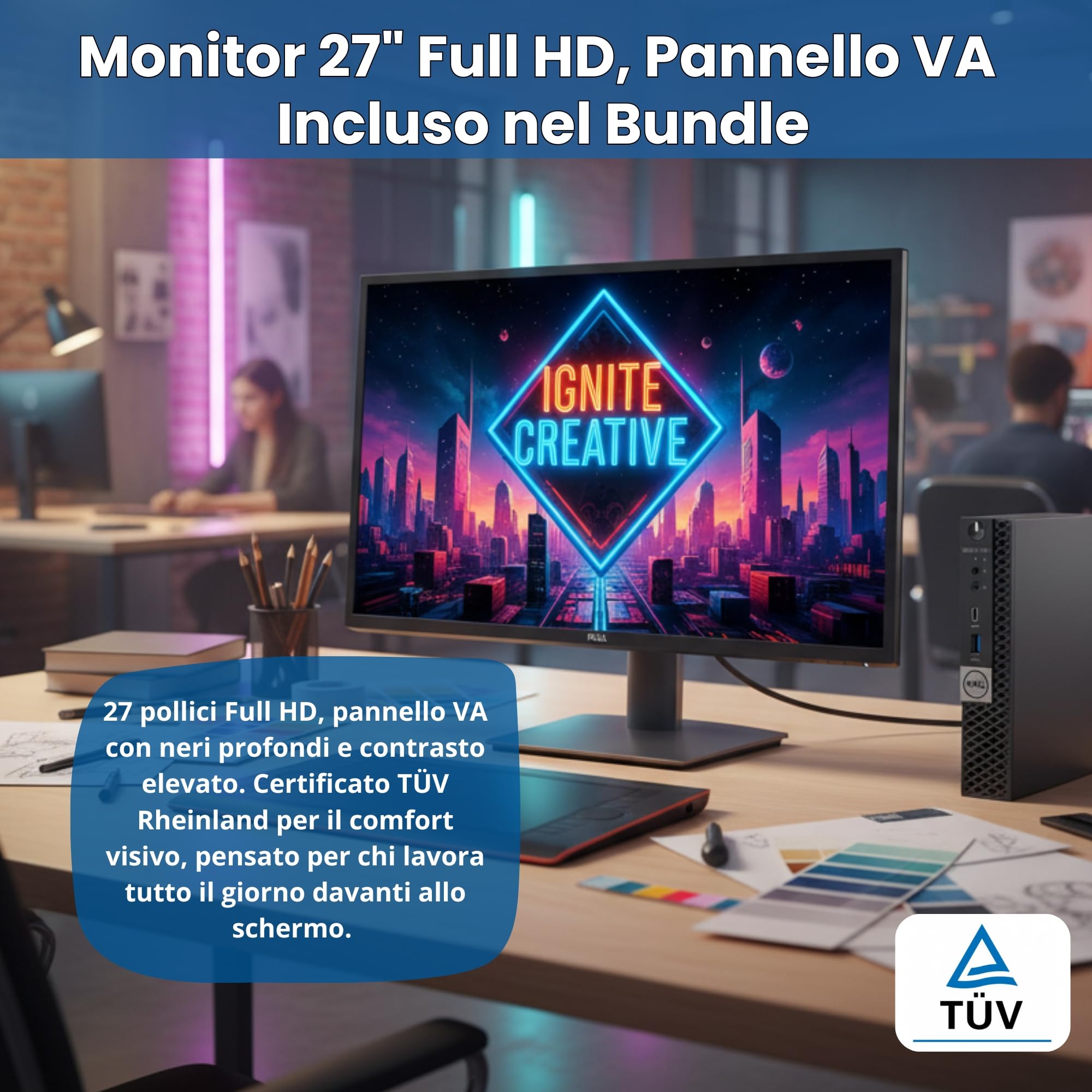 Bundle PC Dell OptiPlex 7070 Micro + Monitor Dell 27 Pollici Full HD | Intel Core i9 8 Core 16 Thread fino a 5.0 GHz | 16GB DDR4 | SSD NVMe 512GB | Windows 11 Pro | Garanzia 36 Mesi
