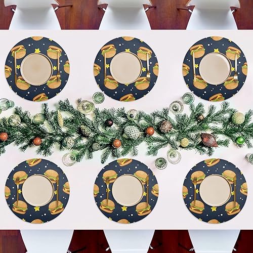 Miniatura 7 de Cartoon Hamburgers Stars Navy Round Placemat, Heat Resistant Non Slip PVC Placemats Round for Kitchen one sizex4