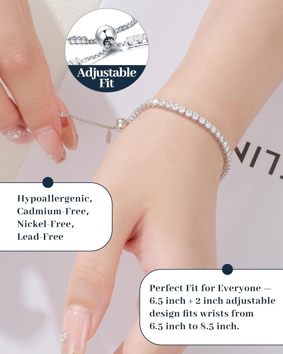 Moissanite Bracelets for Women 925 Sterling Silver with 18K White Gold Plated D Color VVS1 Clarity Luxury Bridal Wedding Gift for Wife Birthday Anniversary Jewelry Hypoallergenic with Certificate and Perfect Box