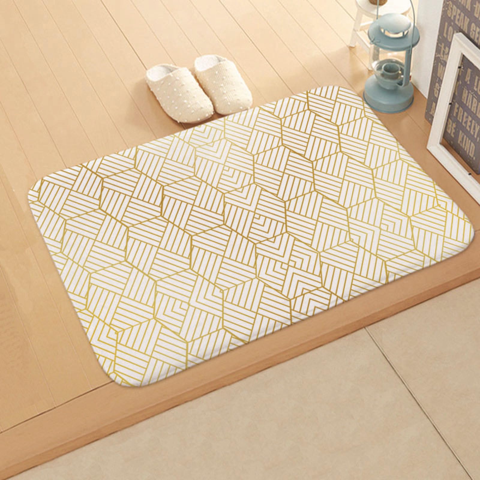 Paillasson Exterieur Entree Géométrie Beige Tapis Entree Interieur Tapis de Bain Antidérapant Paillasson Lavable Paillasson Interieur Paillasson Exterieur Salle Bain Couloir(90x150cm)