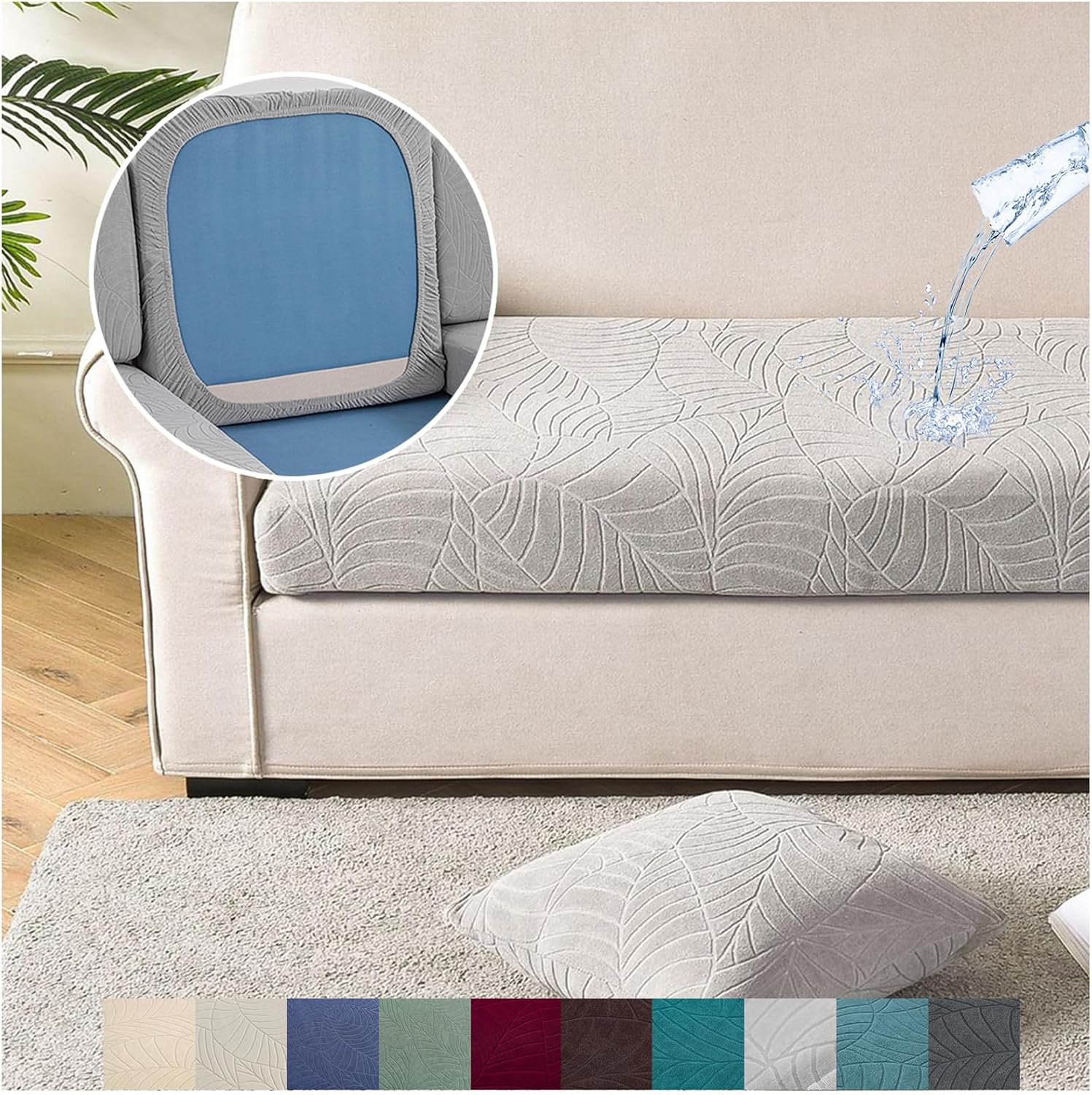 Sofa Seat Cushion Covers Waterproof Stretch Cushion Covers Replacement 1 2 3 4 Couch Seat Slipcover Protector with Elastic Bottom (Begin,4 Seater)