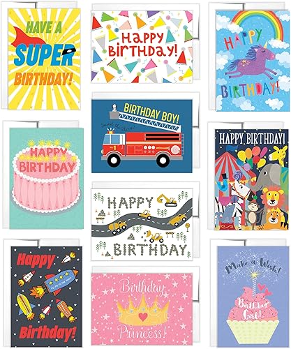 Tiny Expressions 6 tarjetas de cumpleaños para niños con mensajes interiores y sobres (6 tarjetas de cumpleaños para niños)