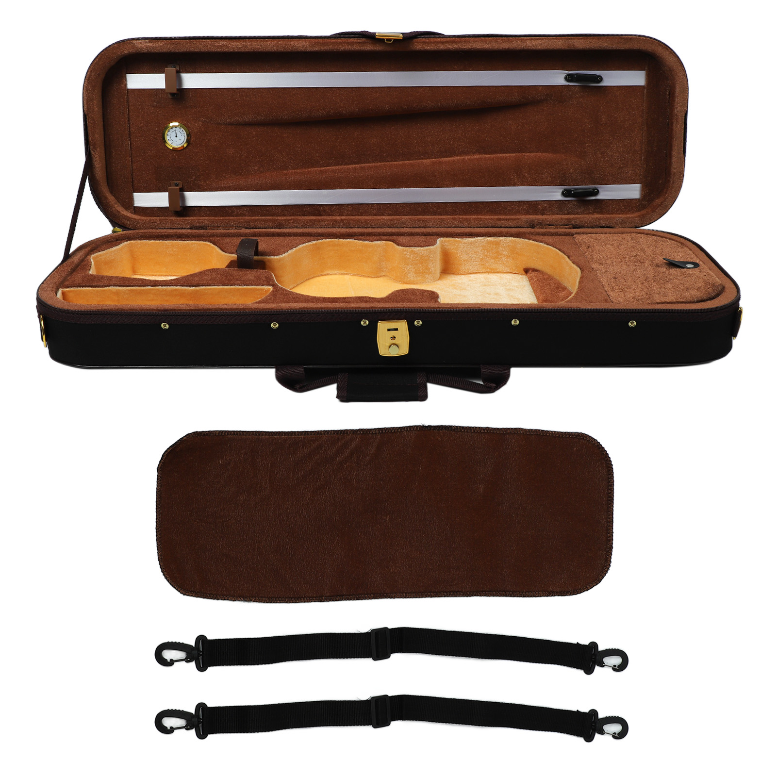 Custodia per Violino 4/4 con Igrometro Custodia Rigida Professionale per Violino Oblunga Borsa da Trasporto Portatile con Spallacci