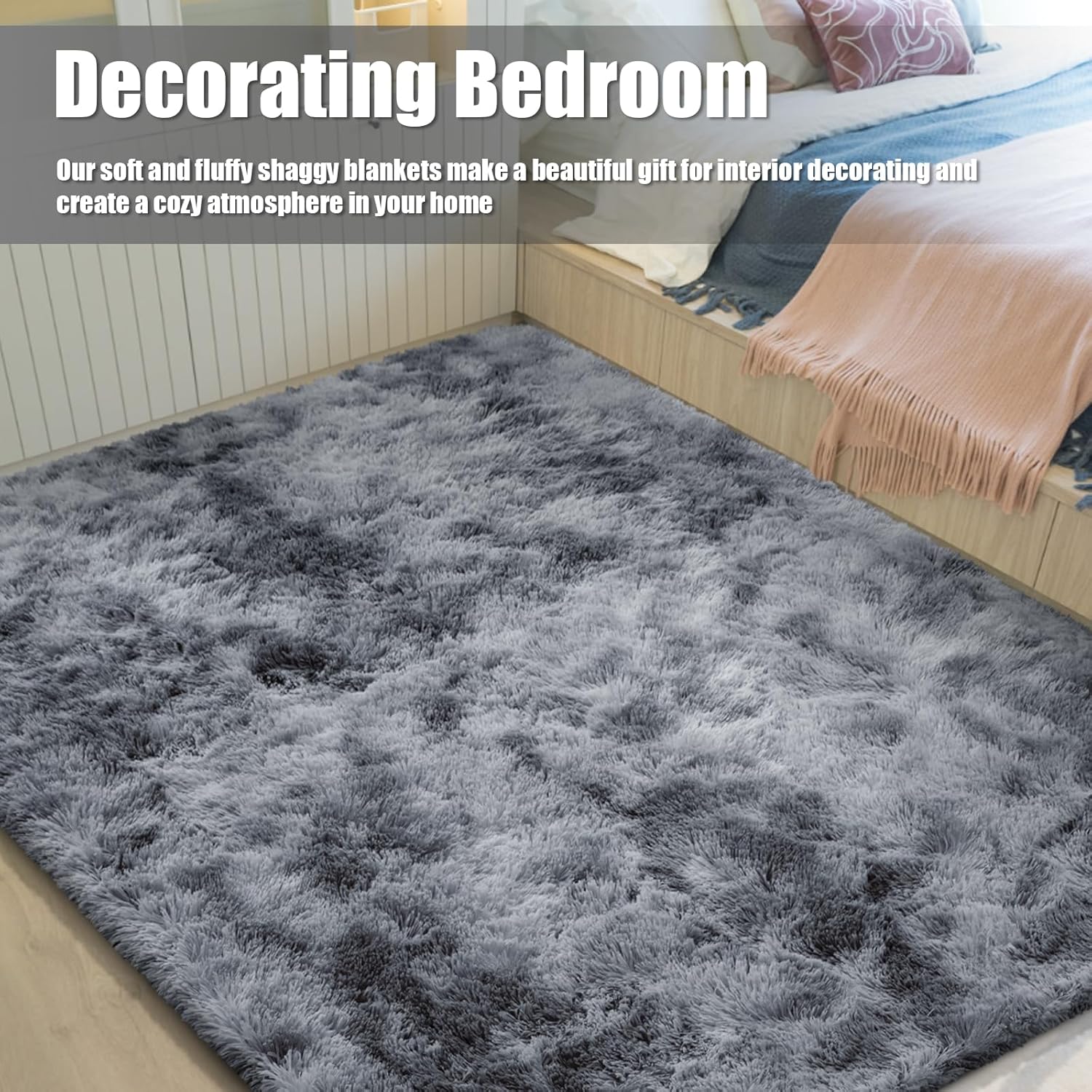 6x9 Fluffy Area Rug for Living Room,Shag Area Rugs for Bedroom,Tie-Dyed Black Soft Fuzzy Rug Non-Shedding Indoor Plush Carpet for Kids Bedroom Nursery Dorm Home Decor