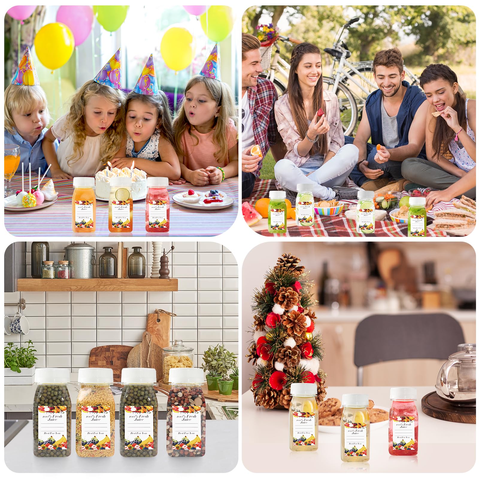 winbest 12 botellas de plástico para jugo con tapas 120 ml Mini Botella de Bebida Vacía Botellas botellas de jugo reutilizables para leche, jugos, batidos, bebidas