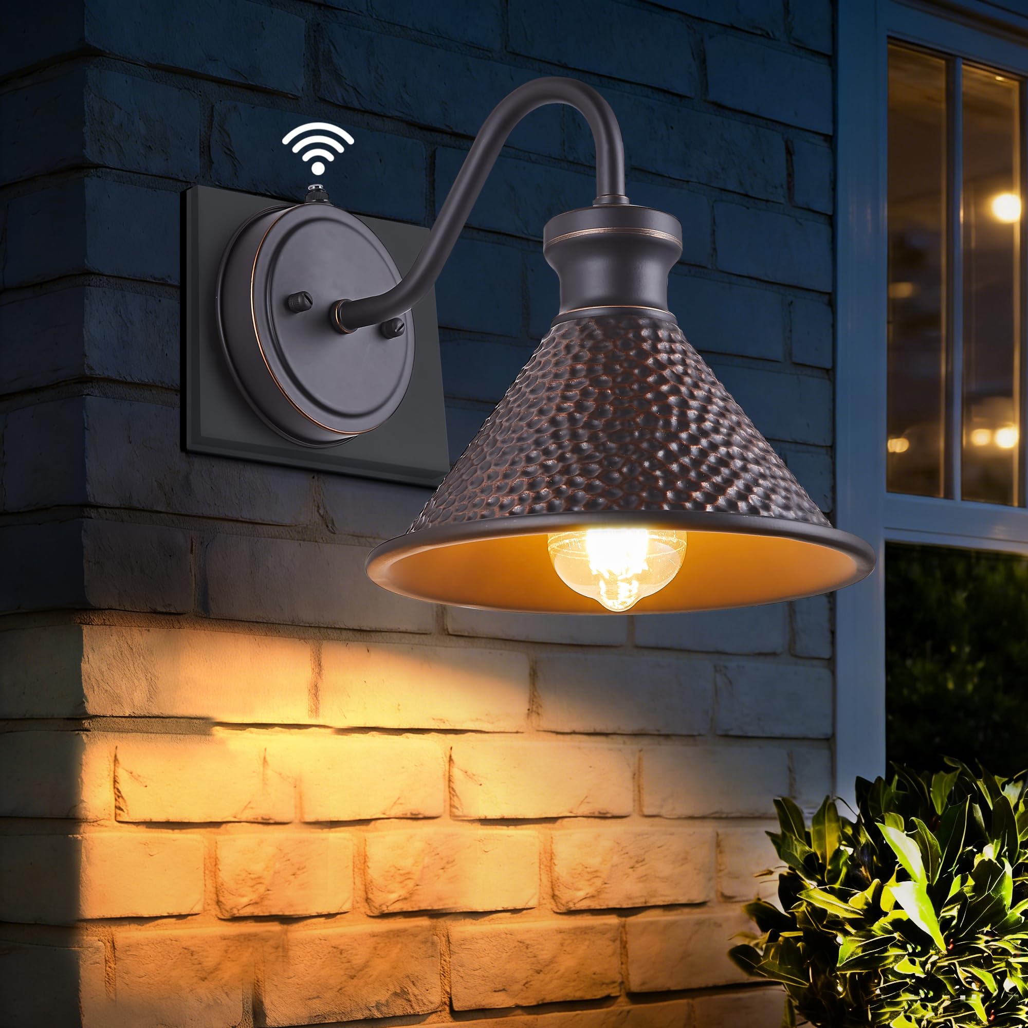 Tarentlight Dusk to Dawn Outdoor Gooseneck Wall Sconce with Dark Sky Cast Hammered Aluminum Shade in Oil Rubbed Bronze Finish,Anti-Rust Waterproof