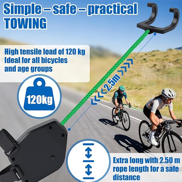 PQETBV Corda di Traino per Biciclette per Bambini, 2.5M Traino Bici Bambino Fune, Extra Robusta e Leggera, Bar Trazione Velo Bambino per MTB, E-Bike, Bicicletta - 3