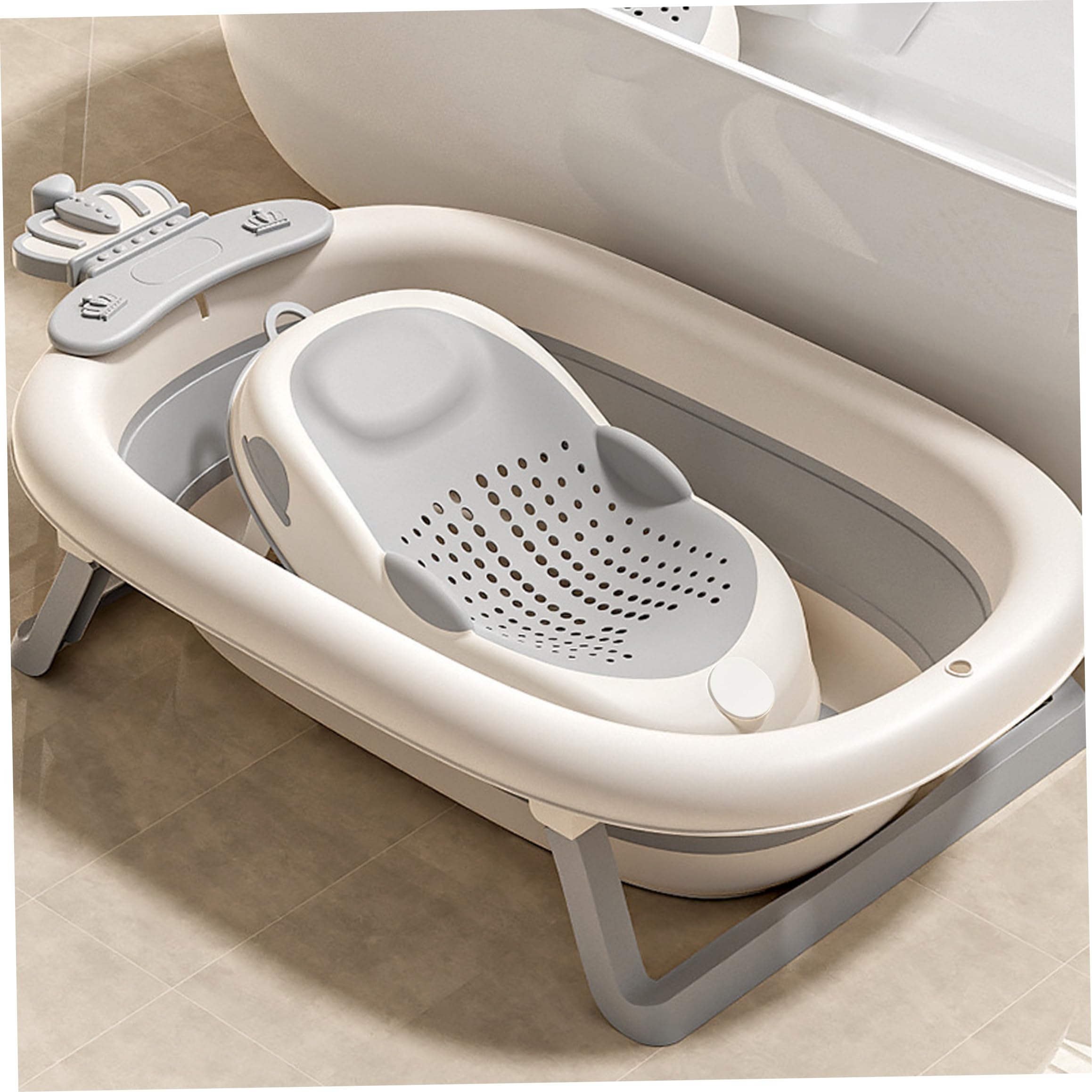 Supporto per bagnetto, seggiolino per vasca da bagno antiscivolo con supporto morbido per la colonna vertebrale e piedini pieghevoli, grigio