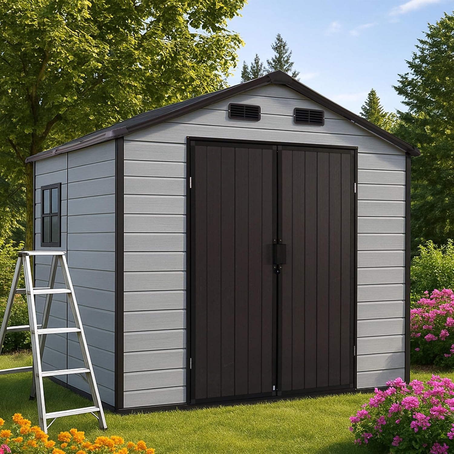 Amazon.com : FammyLoft 8x8 FT Resin Storage Sheds Outdoor with Floor ...